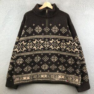 Vintage Tommy Hilfiger Sherpa Fleece Nordic Sweater Jacket Mens Large